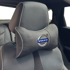 Подушка на підголівник з логотипом Volvo Екошкіра 3D Кольоровий лого Чорна-Сірий кант 1 шт