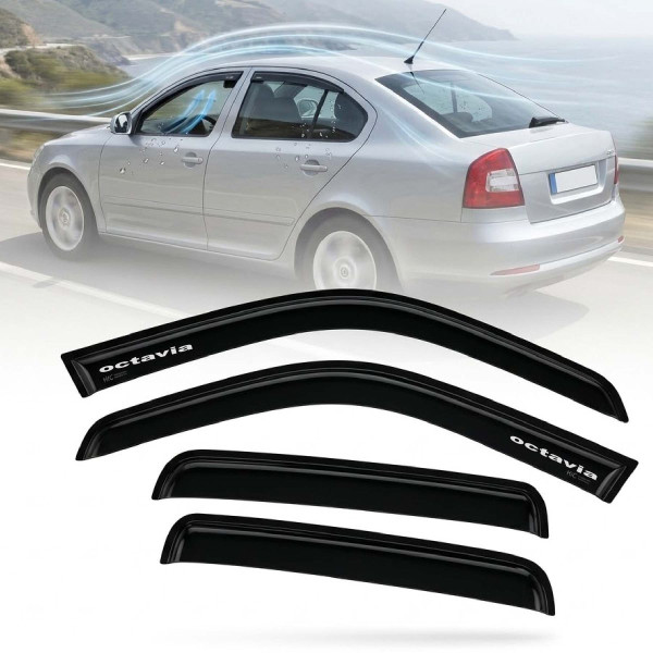Дефлекторы окон ветровики Skoda Octavia A5 Liftback 2004-2013 Скотч 3M Voron Glass