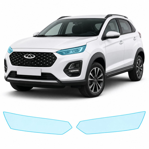 Антигравийная защитная бронепленка по лекалам для Chery Tiggo 2 Pro I 2022- оптика (фары и ПТФ)