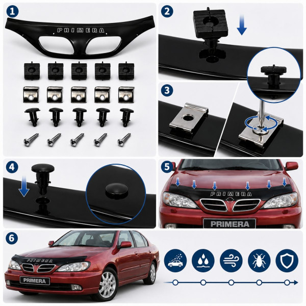 Дефлектор капота мухобойка Nissan Primera (P11) 1996–1999 Євро Кріплення Vip Tuning (NS08)