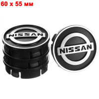 Колпачки на титаны Nissan 60 / 55 мм обемный логотип Черные 4 шт