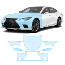 Антигравийная защитная бронепленка по лекалам для Lexus LS XF50 facelift 2021- передняя часть авто (капот бампер фары крылья)