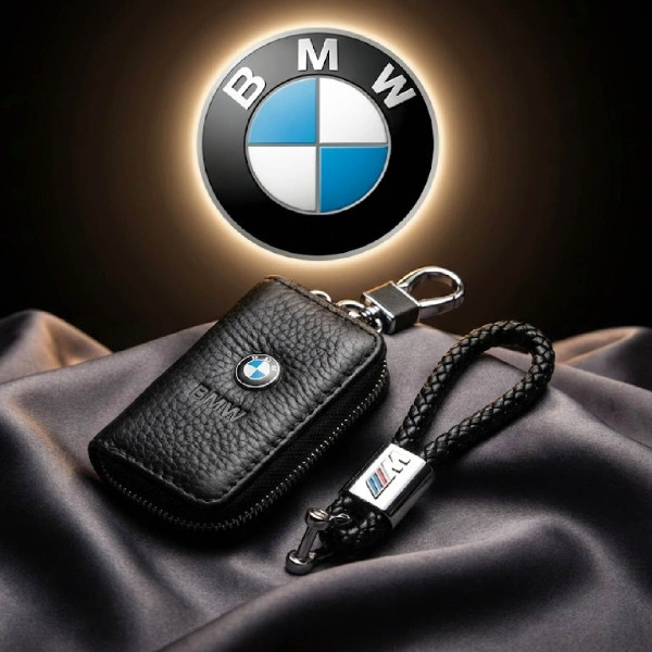 Автонабір №3 BMW M-POWER / Брелок та чохол для автоключів з логотипом / тиснена шкіра