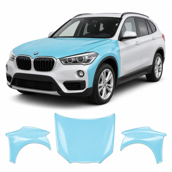 Антигравийная защитная бронепленка по лекалам для BMW X1 F48 2015-2022 - капот и передние крылья