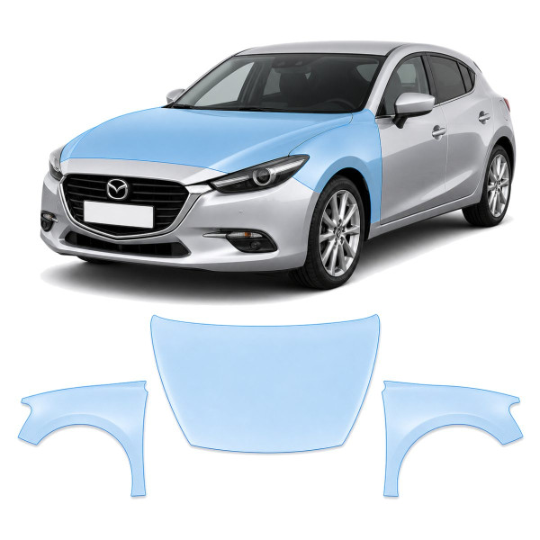 Антигравийная защитная бронепленка по лекалам для Mazda Mazda3 BN facelift 2016-2019 - капот и передние крылья