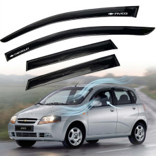 Дефлектори вікон вітровики Chevrolet Aveo T200 2002-2011 Хечбек Скотч 3M Voron Glass