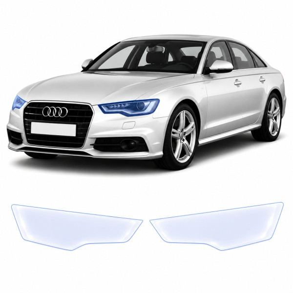 Антигравийная защитная бронепленка по лекалам для Audi A6 C7 2011-2018 - оптика (фары и ПТФ)
