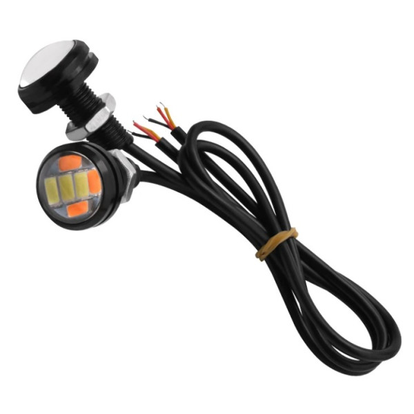 LED Денні ходові вогні ДХО очі врізні D23 мм 3W 12V Білі з Жовтим поворотами 2 шт