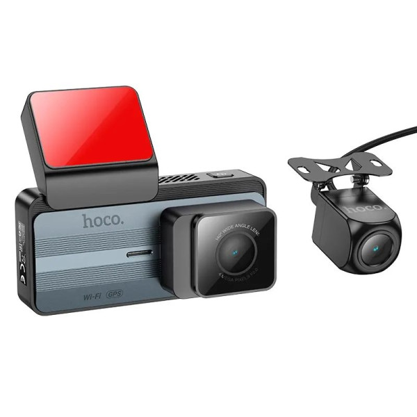 Видеорегистратор Hoco DV12 с задней камерой (GPS, WiFi, 2K, 3,69" дисплей, парковочный режим, циклическая запись, microSD, G-сенсор, ночной режим)