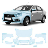 Антигравийная защитная бронепленка по лекалам для LADA Vesta I 2015-2022 - передняя часть авто (капот бампер фары крылья)
