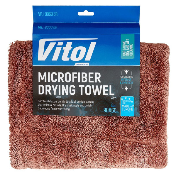 Полотенце для сушки авто Микрофибра 90х60 мм 1200g/m2 (VRJ-9060 BR)
