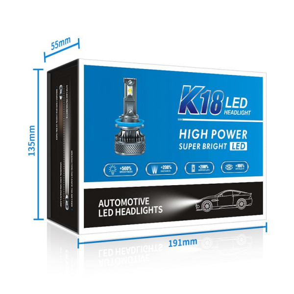 LED лампи автомобільні K18 H4 130W (19800lm 6000K +500% IP68 DC9-24V)