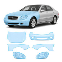 Антигравийная защитная бронепленка по лекалам для Mercedes-Benz S-Class W220 facelift 2002-2005 - передняя часть авто (капот бампер фары крылья)