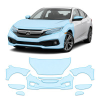 Антигравийная защитная бронепленка по лекалам для Honda Civic X facelift 2019-2021 - передняя часть авто (капот бампер фары крылья)
