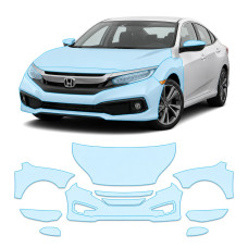 Антигравийная защитная бронепленка по лекалам для Honda Civic X facelift 2019-2021 - передняя часть авто (капот бампер фары крылья)