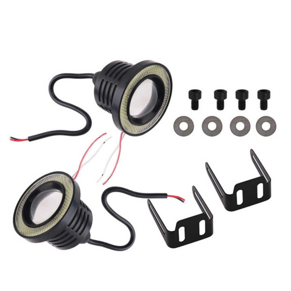 LED Fog Lights Round Lens with DRL D64mm 12V 10W 7000K White and Yellow Light 2 pcs (AG-2511 W+Y)