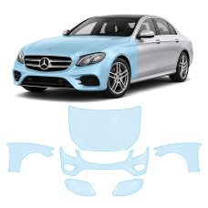 Антигравийная защитная бронепленка по лекалам для Mercedes-Benz E-Class W213 2016-2020 - передняя часть авто (капот бампер фары крылья)