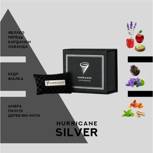 Ароматизатор автомобильный арома саше Hurricane Black Silver Premium ручной работы
