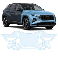 Антигравийная защитная бронепленка по лекалам для Hyundai Tucson NX4 2020-2023 - передняя часть авто (капот бампер фары крылья)