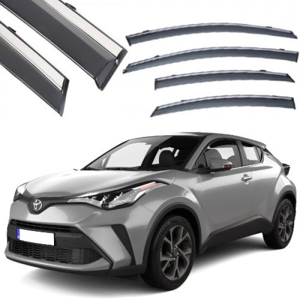 Дефлектори вікон вітровики Benke для Toyota C-HR 2017- Хром Молдинг З Нержавіючої Сталі 3D (3D BTYCR1723-W/S)