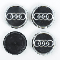 Колпачки на литые диски для Audi 60 х55 мм / объемный логотип / Черные 4 шт