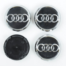 Ковпачки на литі диски для Audi 60х55 мм / об'ємний логотип / Чорні 4 шт