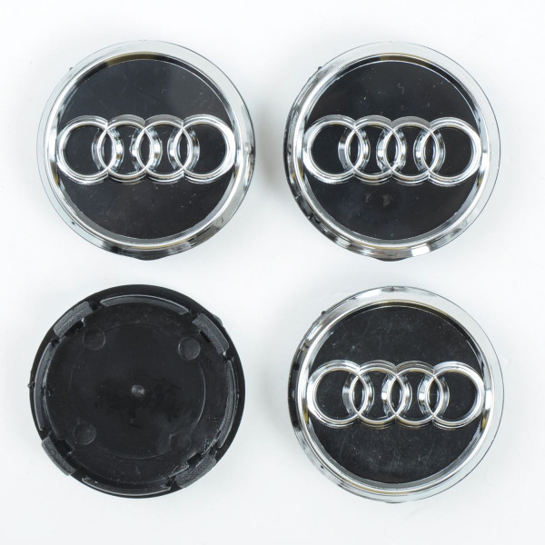 Ковпачки на литі диски для Audi 60х55 мм / об'ємний логотип / Чорні 4 шт