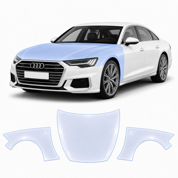 Антигравийная защитная бронепленка по лекалам для Audi A8 D5 2017-2021 - капот и передние крылья