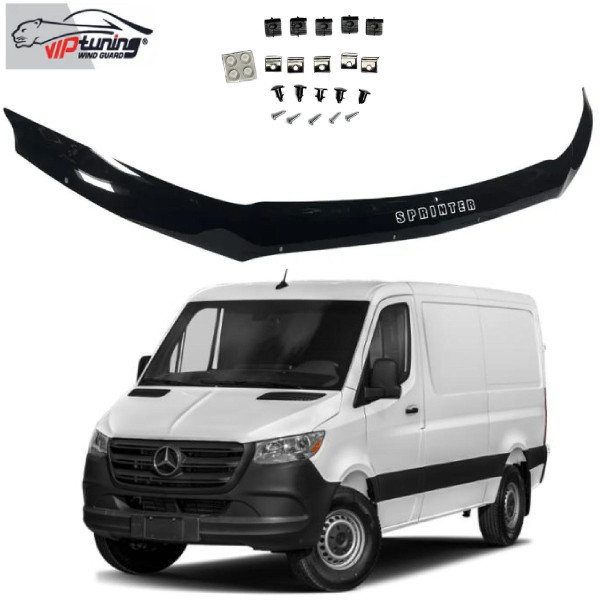 Дефлектор капоту мухобійка Mercedes-Benz Sprinter (907) 2018-2025 Євро Кріплення (Vip Tuning)