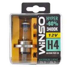 Автолампа галогенна Winso Hyper + 60% / H4 / 60/55W / 12V / 2 шт (712430)