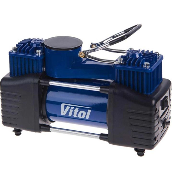 Компрессор автомобильный двухпоршневой Vitol 12v 360вт 90л 10атм 25А с дефлятором (K-72)