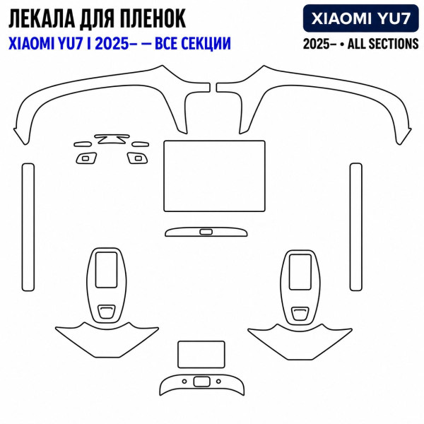 Набір Плівок захисних для салону Xiaomi YU7 I 2025- (Понелі Кансолі Дисплея Двері Ручки Сидіння) на всі Секції