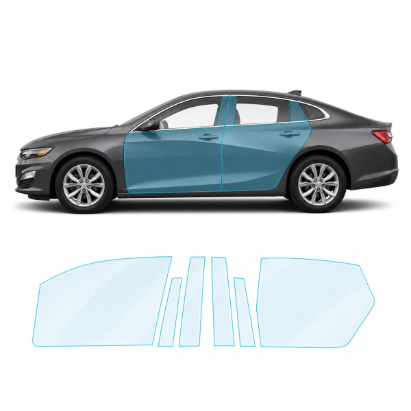 Антигравийная защитная бронепленка по лекалам для Chevrolet Malibu IX facelift 2019-2024 - зоны дверей и стойки окон