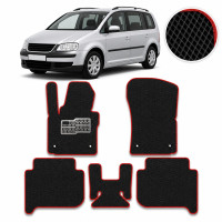 Коврики в салон EVA для Volkswagen Touran I / II 2003-2015 (Металлический подпятник) Черные-Красный кант 5 шт