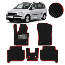 Коврики в салон EVA для Volkswagen Touran I / II 2003-2015 (Металлический подпятник) Черные-Красный кант 5 шт