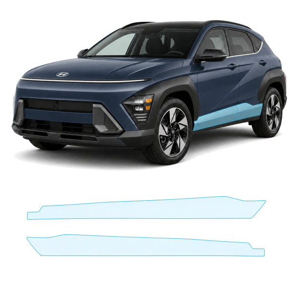 Антигравійна захисна бронеплівка за лекалами для Hyundai Kona SX2 2023- нижня зона кузова пороги