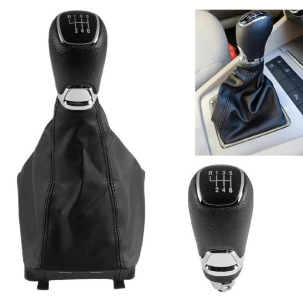 Ручка КПП с пыльником в сборе Модельная для Skoda Octavia A7 2014-2021 Экокожа (6 Скоростей) №35