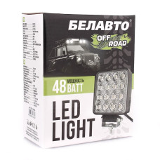 Додаткова LED фара БЕЛАВТО 48W 108x108x58 mm (3W*16) 10-30V Далеке світло 1 шт (1803S)