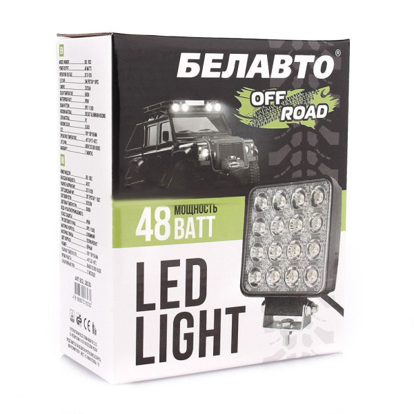Додаткова LED фара БЕЛАВТО 48W 108x108x58 mm (3W*16) 10-30V Далеке світло 1 шт (1803S)