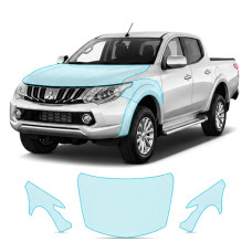 Антигравийная защитная бронепленка по лекалам для Mitsubishi L200 V 2015-2019 - капот и передние крылья