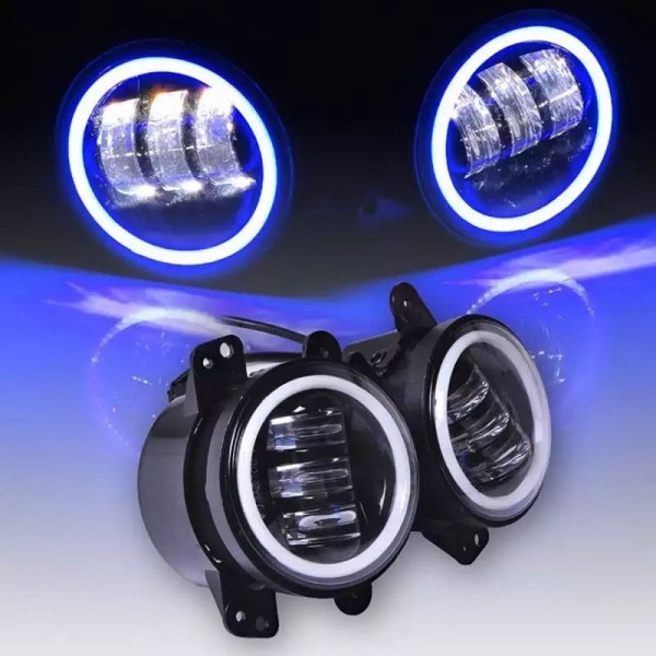 Протитуманні LED Фари круглі / Лінза з ДХО та поворотом / D87мм / 10-30V / 15W / 7000K / 2 шт