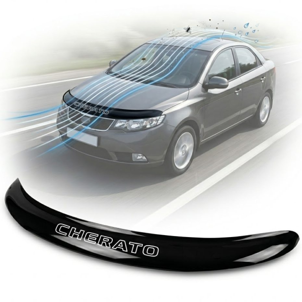 Дефлектор капота мухобойка для Kia Cerato 2009-2013 Евро Крепления (Vip Tuning) KA10