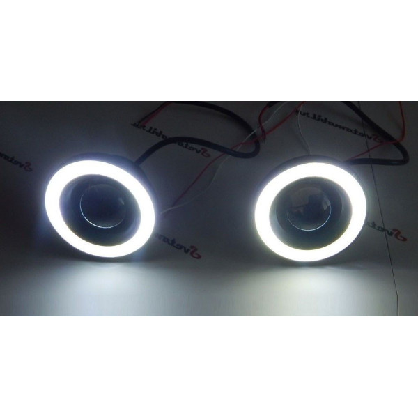 LED Fog Lights Round Lens with DRL D64mm 12V 10W 7000K White and Yellow Light 2 pcs (AG-2511 W+Y)