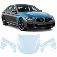 Антигравийная защитная бронепленка по лекалам для BMW 5 Series G30 facelift 2020-2023 - капот и передние крылья