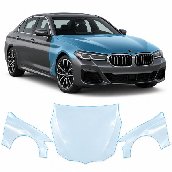 Антигравийная защитная бронепленка по лекалам для BMW 5 Series G30 facelift 2020-2023 - капот и передние крылья