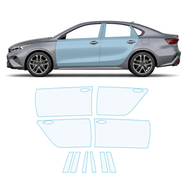 Антигравийная защитная бронепленка по лекалам для Kia Cerato/Forte BD facelift 2022-2024 - зоны дверей и стойки окон