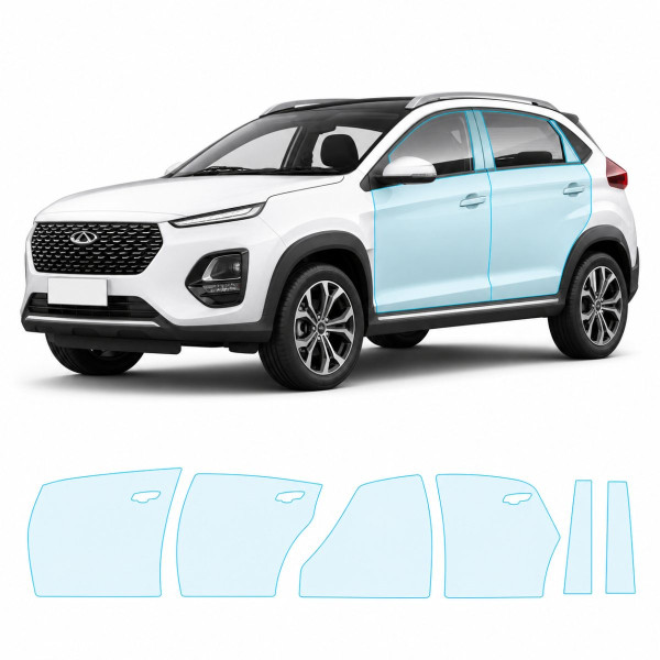 Антигравійна захисна бронеплівка за лекалами для Chery Tiggo 2 Pro I 2022- зони дверей і стійки вікон