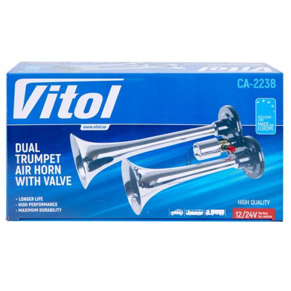 Автомобільний повітряний пневма Vitol CIKADA 2-дудки, метал 12V 24V (CA-2238)