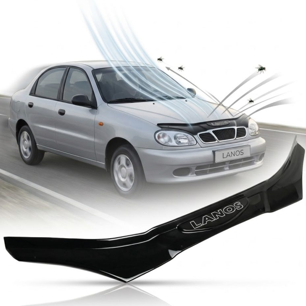 Дефлектор капота мухобойка для Daewoo Lanos 2005- Кріплення Пластина та скотч Voron Glass