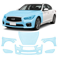 Антигравийная защитная бронепленка по лекалам для Infiniti Q50 V37 2013-2017 - передняя часть авто (капот бампер фары крылья)